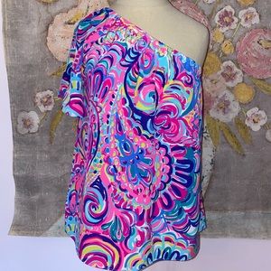 Lilly Pulitzer silk one shoulder top. Size XS